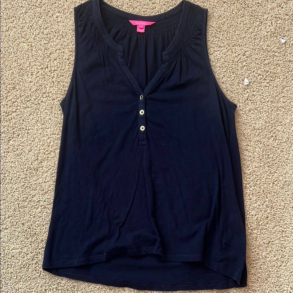 Lilly Pulitzer Blue Sleeveless Buttoned Tank Top